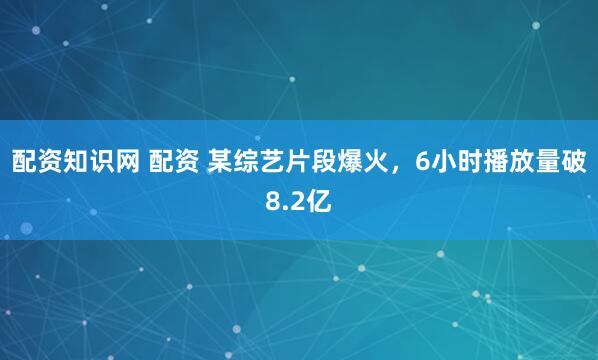 配资知识网 配资 某综艺片段爆火，6小时播放量破8.2亿